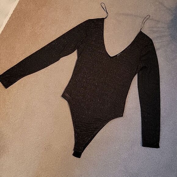 Socialite bronze metallic v neck long sleeve bodysuit L - Picture 1 of 6